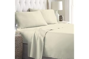 LARA MORADA - Set Completo Lenzuola Matrimoniali, 100% Cotone, Made in Italy, Tinta Unita, per Letto Matrimoniale 2 Posti, Panna