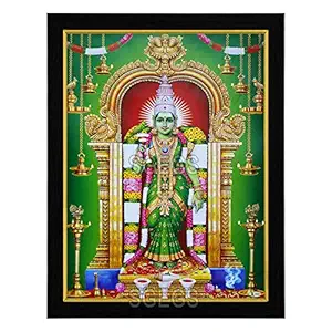 SHREE GANESH ENTERPRISE GIFTING SOLUTIONS Goddess Meenakshi Amman HD Photo Frame Amma Painting Pooja Wall Hanging (Wood, Poster with Frame,Multicolour, 25X1x31cm)