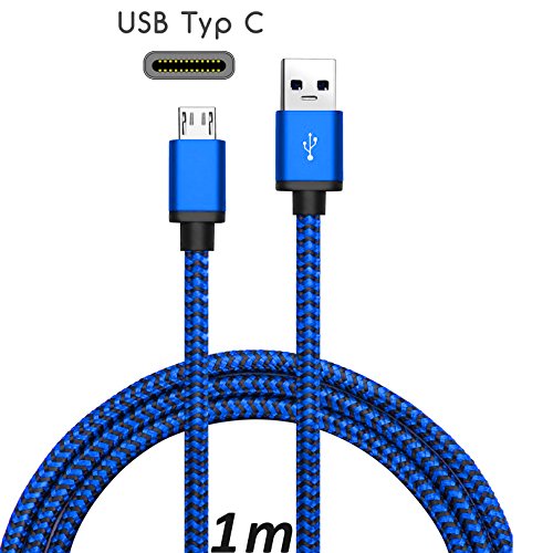 Original COVERLOUNGE - Nylon USB Typ C Auto-Lade-Set / KFZ-LadegerÃ¤t USB-C-Lade-Kabel & KFZ-Stecker / Auto-Adapter fÃ¼r alle Samsung Smartphones mit USB Typ C Anschluss | Farbe: Dunkel Blau | LÃ¤nge: 1 Meter / 1m