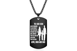 YOTHIWAD To My Son Dog Tag Pendant Necklace Inspirational Words Engraved Birthday Graduation Gift for Son from mum Dad