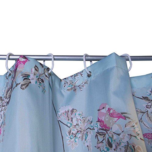 Alicemall Duschvorhang Bad Wasserdicht Anti-Schimmel Vorhang Blau 180cmx180cm (Vögel und Blumen) - 8