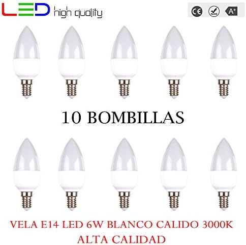 LED Candle (Pack of 10) 6 W 200º Blanco Calido 3000 K E14 520LM 220 V-240 V High Quality