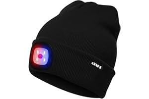 ATNKE LED Beleuchtete Mütze,Wiederaufladbare USB 4 LED Rot und Blau Leuchten Blinkender Laufmütze mit Licht Extrem Heller Lampe Winter Warme für Herren und Damen Geschenke