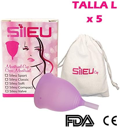 Menstrual Cup sileu Tulip Model Made From Surgical Grade Silicone, Volume Menstrual Low to High, Natural Alternative to Tampons and Towels Talla L Comprar 5 copas