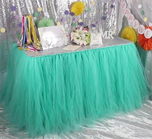 XUAN Table skirt handmade children's birthday party dessert fluffy yarn wedding reception table surrounding the table cloth , mint green