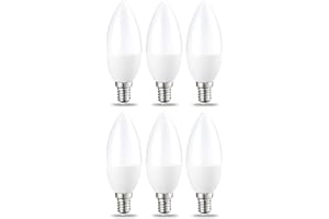 Amazon Basics Lampadina piccola a candela, a LED, attacco Edison E14 (SES), 4.9 W (equivalente a 40 W), luce bianca calda, non dimmerabili, confezione da 6