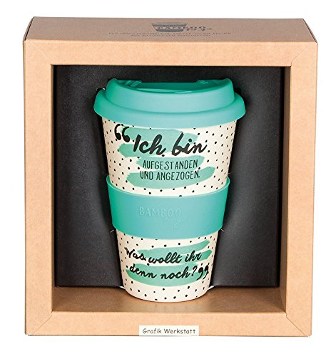 Grafik Werkstatt 60631 Bamboo-To-Go-Becher Ich bin aufgestanden und angezogen, Bambus, beige, 9 x 9.5 x 14 cm