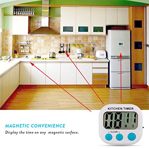Giancomics® Küchentimer mit AAA Batterie, Groß LCD Display und Magnet Erinnerung Alarm Stoppuhr für Kochen, Backen, Spiele, Sport, Yoga und Büro (Blau-Lautstärkeeinstellung) - 7