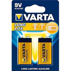 VARTA Piles Pile Bloc 9V, lot de 2, Longlife, Alcalines, pack de stockage, pour détecteurs de fumée, alarmes incendie