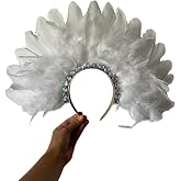 Gen&eacute;rico White Feather Headband with or without LED Lights - Accessory for Bride, Crazy Hour, Hen Party, Carnival and Women's