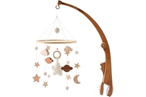 Surakey Mobile Bébé Bois, Bebe Musical, Carillon De Vent Étoile Tricotée à La Main - Décoration Chambre pour Fille Et Garçon, Maison, Ornements, Suspendus Porte