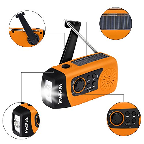 IntiPal FM Solar Radio Solarradio mit Kurbel Kurbeldynamo LED Taschenlampe Notfall Ernstfall USB Handy Ladegerät Camping Outdoor (Gelb) - 2