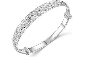 VOMONO Delicate Beautiful Silver Bangle Bracelet with Snowflake Carved,925 silver jewellery