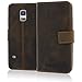 Produktbild Blumax Samsung Galaxy S5 Mini Echtleder Tasche Ledercase Lederhülle - Antik Braun mit Magnet und Kartenfächern