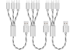SVEUC Kabel do ładowania 3 szt., 0,3 m, krótki kabel do ładowania Multi USB 3 A, szybkie ładowanie, 3 w 1, uniwersalny przewód do ładowania, nylonowy oplot, 3-1 wiele złączy do telefonów komórkowych i