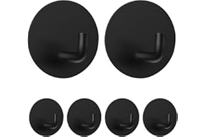 Dntorx 6 Pack Adhesive Hooks, Black Heavy Duty Towel Hook Stick On Hooks Wall for Bathrooms Door Hook Hangers Coat Hooks for Kitchen Home (Black)