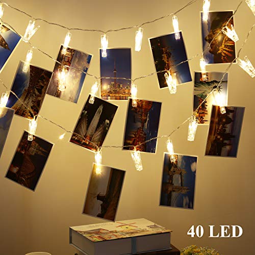 Fitfirst LED Photo Clips Lumière Chaînes,Éclairage Décoratif 4,8M Blanc Chaud Idéal Pour Accrocher Des Photos, Notes, Mémos et Art
