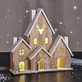 LED Holz Haus beleuchtet - Tischdeko mit 6 Lichtern - Weihnachtsdeko Fensterdeko