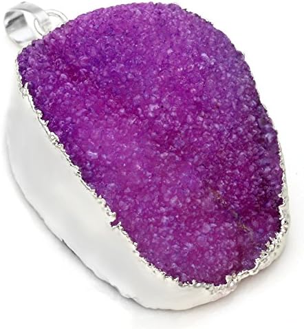 JS Direct Natural Irregular Drusy Rock Crystal Quartz Pendant with Gold Bezel One Hook, Dyed, 1.4-1.9 Inches (Purple)