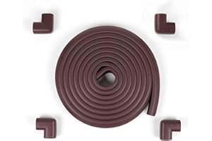 Lingyou pavilion，Baby Safety Corner Protector Edge, Double-Sided Adhesive Foam Protective Strip, 6.5 Ft /2 M Edge with 4 Corner Protector Covers (Brown [2m Crash Strip+4 Corners])