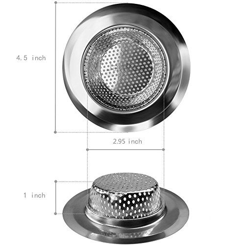 NHsunray 2pcs Edelstahl-Spüle-Sieb Abnehmbare Hochleistungs-Abfluss-Filter Perfekt für Küche Badezimmer Waschbecken Stopp Haar Entsorgung Abfälle (geeignet für Abfluss 3,3-3,7 „, Chrom) - 2