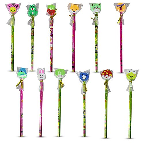 24 x HC-Handel 913921 Bleistift Happy Day mit Radiergummi verschiedene Farben und Formen