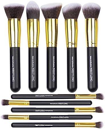 BYBO® 10 Pcs Professional Make up Brush Set Face Foundation Cream Powder Blusher Cosmetic Contour Lip Eye Eyebrow Cheek Liquid Applying Tool Kit (Black Gold)