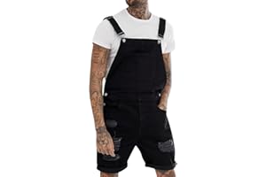Oanviso Herren Denim Strap Kurze Jumpsuit Lässiges Arbeitshose Jumpsuit Vintage Bibs Jumpsuit Stilvoll Latzhose Overalls mit Taschen Sommer Zerrissene Loch Kurze Jean Jumpsuit