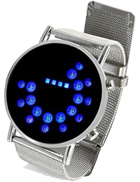 BestOfferBuy LED Runde Spiegel Blaue Kreise Edelstahl Armbanduhr