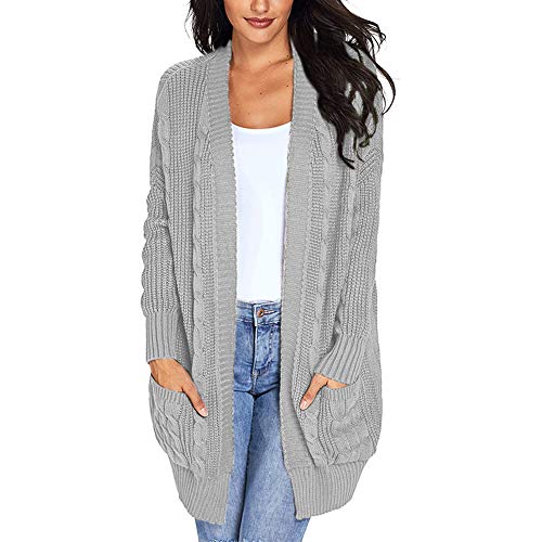 d.Stil Femme Gilet Ouvert Manches Longues Cardigan Casual avec Poche (gris1, 2XL)