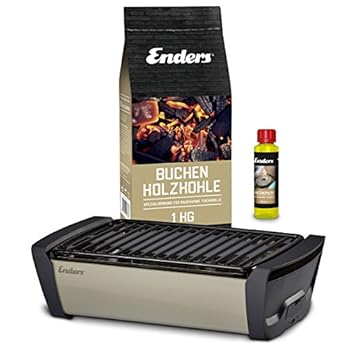Enders Aurora Starterset Taupe Raucharmer Tisch Grill Im Set Mit Holzkohle Und Anzndpaste Mobiler Holzkohle Grill Rauchfrei Fr Balkon Picknick Camping Deutsche Marke