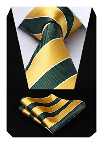 HISDERNTies for Men - 63 inch Extra Long Necktie and Handkerchief Wedding Tie and Pocket Square Set For Party Business Funeral