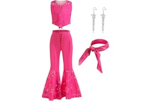 JANGZIIA Vestiti Barbie Bambina Costume Movie Set Uniforme da Cowgirl Rosa per Vestito Halloween Carnevale Festa di Compleanno Bambini 4-12 Anni