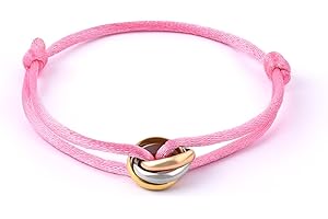 QianSiLi Bracelet Avec Bague Tricolore, Bracelets Porte-bonheur Rouges, Bracelet Rouge Kabbale pour Femme Homme, Bracelets Cadeaux pour Lui et Elle, Réglable,Nylon Acier Inoxydable