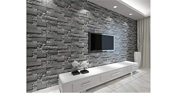 Il Fondo Grigio Moderno Del Muro Di Mattoni Del Rotolo Della Carta Da Parati Di Pietra 3d Per Lo Sguardo Stereoscopico Della Carta Della Parete Del Salone Amazon It