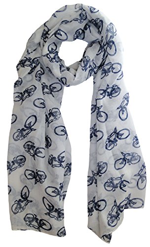 Womens Bicycle Print Scarf White Blue Bikes