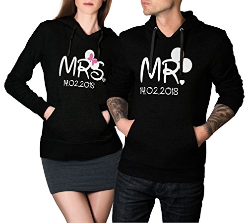 Mr. & Mrs. Maus 2 Personalisierte Hoodies mit Wunschdatum im Set Partner Pullover Pärchen Pulli Look Love Couple Mouse (Mrs XL + Mr L) Mr. & Mrs. Maus 2 Personalisierte Hoodies mit Wunschdatum im Set Partner Pullover Pärchen Pulli Look Love Couple Mouse (Mrs XL + Mr L)