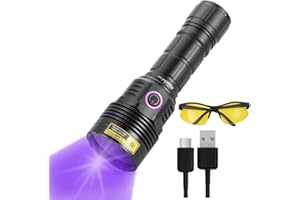 Alonefire SV47 12W 365nm UV Torch USB Rechargeable Long Range Ultraviolet Black Light Pet Urine Detector for Resin Curing, Fishing, Scorpion, Minerals with UV Protective Glasses, Battery Included