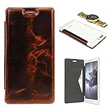 Urcover&reg; Huawei P9 Lite Handy Schutz-H&uuml;lle &ndash; ECHT LEDER Tasche &ndash; [Handgefertigt] Bookstyle Flip Case Cover mit Kartenfach | Transparente bruchsichere Schale - Rundum-Schutz Zubeh&ouml;r Farbe: Dunkel Braun
