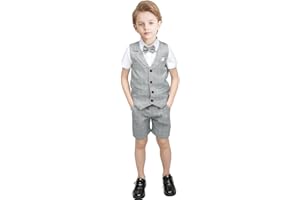 YILAKU Ensemble de Costume d'été pour Garçons Gilet + Pantalon + Chemise + Noeud Papillon Ensemble de Vêtements 4 pièces Gentleman Ensemble de Tenue de Petit Garçon pour Bébé 2-7 ans