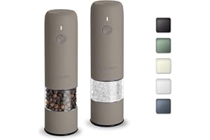 TLYSXPRO Small Electric Salt and Pepper Grinder Set Rechargeable, Adjustable Coarseness, Automatic Pepper Grinder Mill, Electric Salt Shakers, One Hand Operation, Kitchen (2 Packs, Greige)