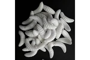 EVERBAY Worms for Fishing Soft Lures - Smelling Fake Worms Fishing Lures – Carp Fishing Bait – Brown Trout Barbel Lures Silicone Soft Maggot Earthworm Artificial Bait Lifelike Swimbait - 50pcs