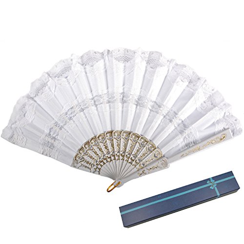 KAKOO Spanischer Fächer Flamenco Tanzfächer Faltbar Spitze Handfächer Taschenfächer Dekofächer mit Box Für Kostüm Tanzabend Geschenk Maske