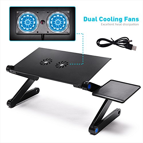 LONGKO 360° verstellbarer Laptop Notebook Ständer ergonomischer Tisch Tablet Halterung mit 2 Lüfter Ablage für die Maus für CouchBett Sofa (Schwarz) - 3