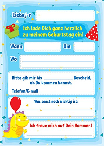 12 Einladungskarten zum 4. Kindergeburtstag blau / schöne Einladungen zum Geburtstag für Mädchen und Jungen „lustige Monster“ - 3