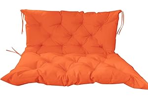 LUXUCURE Outdoor Swing Cushions with Backrest,Replacement Cushions for Patio Porch Garden Swing Chair,Waterproof Cushions For Outdoor Furniture Bench,2 or 3 Person Seat Cushions,Orange,59x39.4in
