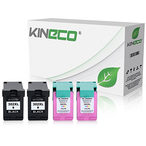 4 Kineco Tintenpatronen kompatibel zu HP 302 XL 4er-Pack Deskjet 3630, Envy 4520, Officejet 3830