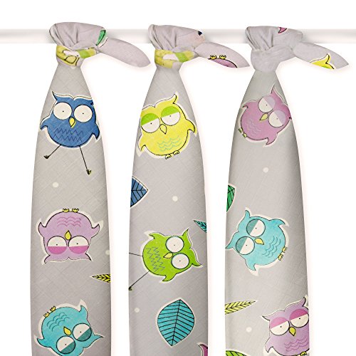 3 x CUTE OWLS New Design 100% Natural Cotton Baby Muslin Squares, Newborn Nappies, Cloths, Swaddles, Bibs, Wipes, Reusable Nappy, Lovely Gift for Newborn Baby Girl or Baby Boy