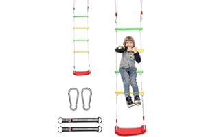 ShengOu 2 in 1 Columpio Jardín Exterior Niños,Columpios Infantiles Exterior,Asiento Columpio Jardin Exterior Infantil,Columpios de Plástico,Escalera de Cuerda para niños,Columpio de jardín