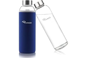 Ryaco Bouteille d'eau en verre borosilicate 550750/1000 ml sans BPA, anti-fuite, idéale pour l'école, la maison, le bureau, les voyages, le sport, le yoga, la gym